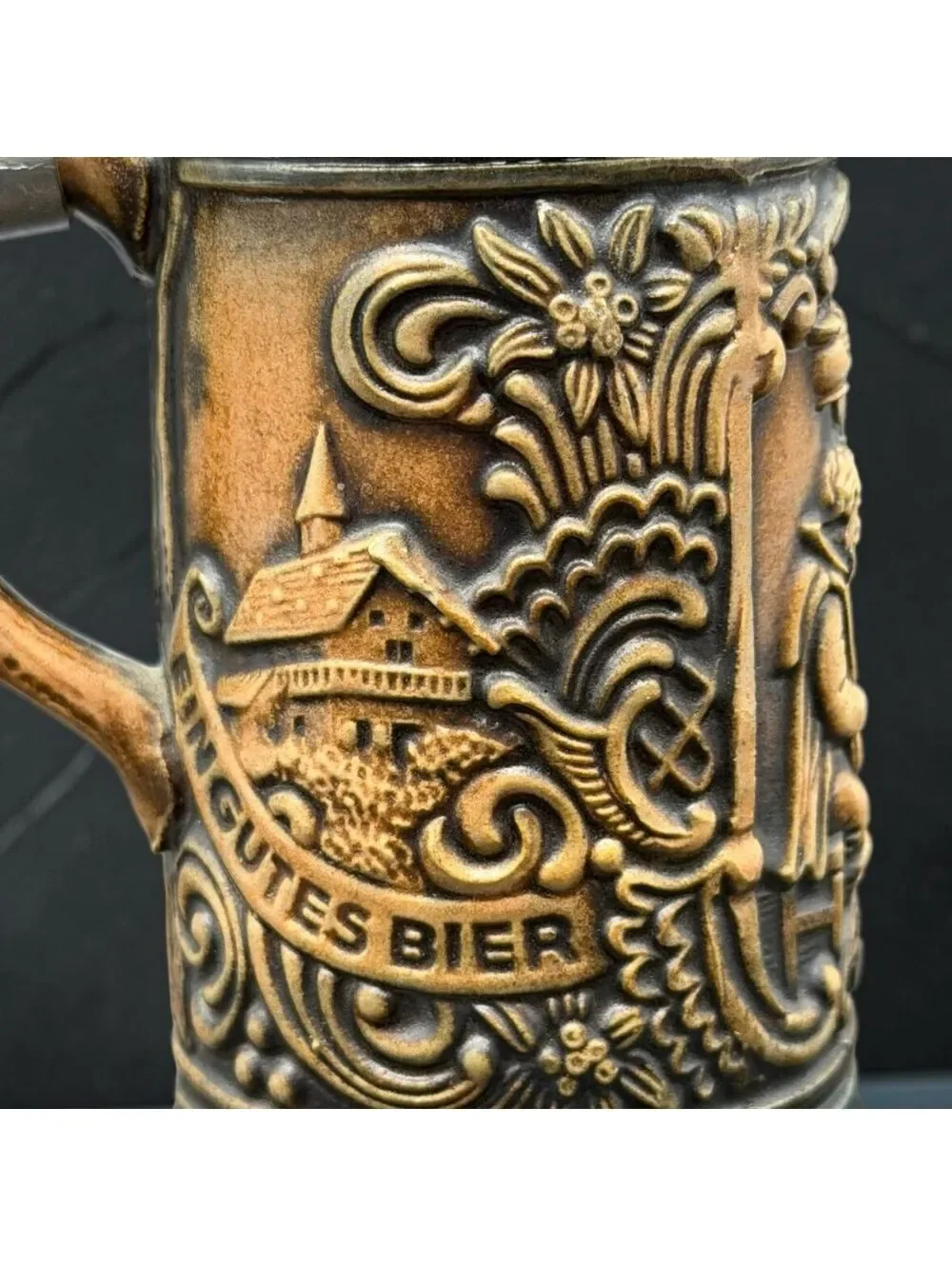 Vintage Gerz West Germany Beer Stein Metal Lid Cobalt Blue Relief Tankard 7